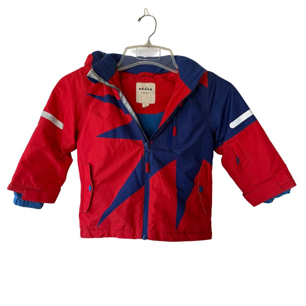 Mini Boden Boys 3-4Y Red Blue Star Hooded Fleece Lined Jacket Reflective
